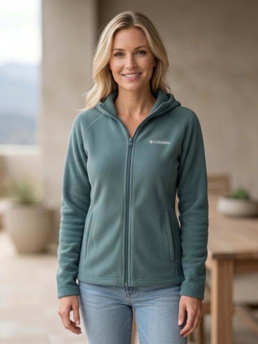 Columbia Women’s Sage Green Hooded Full Zip Fleece Jacket - Size L